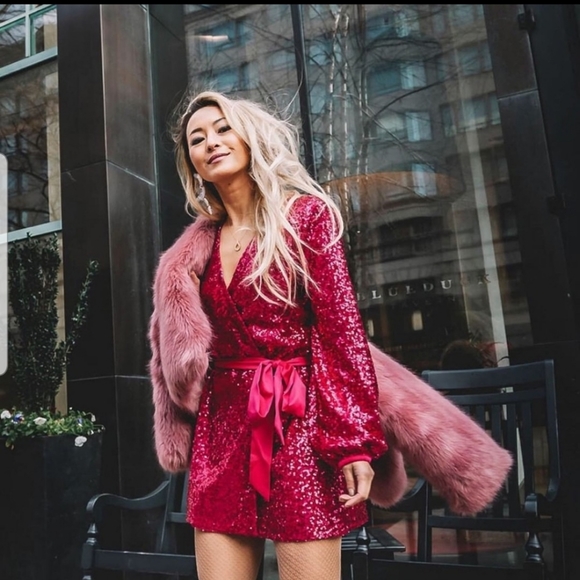 olivia culpo surplice sequin dress